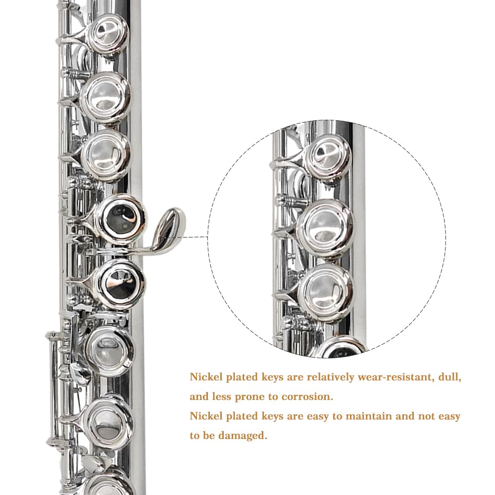 YANASON Closed Hole C Flutes 17 Key Nickel Plated Flute Beginner Student Kids Flute (17 nickel)